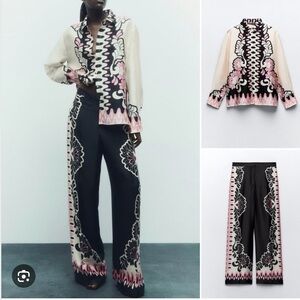 Women's Floral-Print Wide Leg Pants - Pink & Black